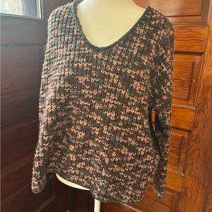 John + Jenn V-Neck Boutique Sweater - Pink and Gray - Chunky Knit Size Medium
